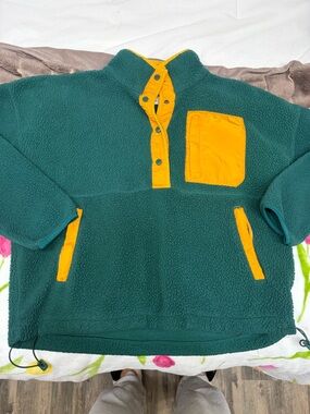 Green & Yellow Sherpa Pullover Hoodie